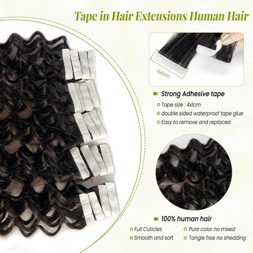 Tape in Hair Extensions Human Hair,Natural Black Hair Extensions Real Human Hair Tape ins Extensions for Black Women, 20 Pieces 50G 18Inch Double Sided Tape in Hair Extensions for Short Hair