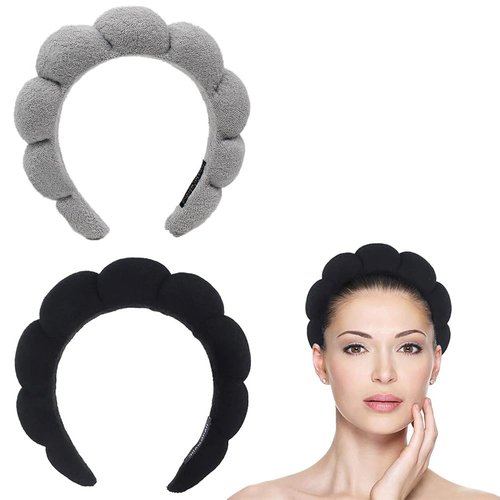 LUKPOW 2 Pack of Towels Cloth Headband Face Wash Headband Skincare Headband Spa Headband for Washing or Facial Fluffy Makeup Headband for Face Wash Skincare Remover Mask Hair Accessories (Black Gray)