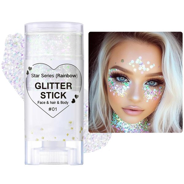 Mysense Rainbow Body Glitter Stick,Face Hair Glitter Christmas Makeup,Sparkling Mermaid Sequins Chunky Glitter Face Paint,Singer Concert Outfit Festival Rave Accessories for Women and Kids