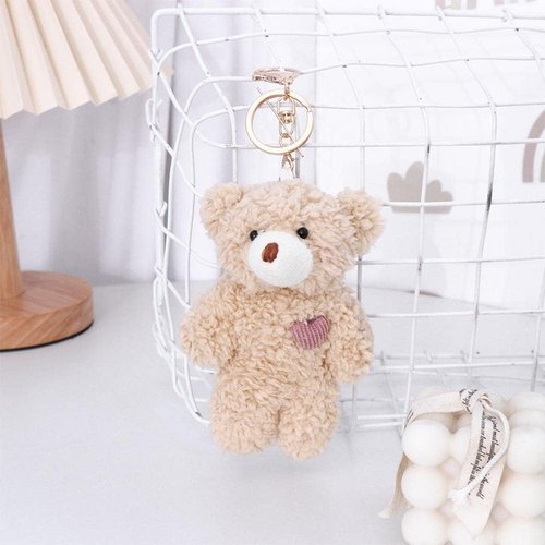 Galepromot Brown Bear Pink Heart Plush Stuffed Keychain For Backpack, Plush Keychain, Soft Cotton Key Chain For DIY Keychain Crafts Stuffed Animals,Car Accessories