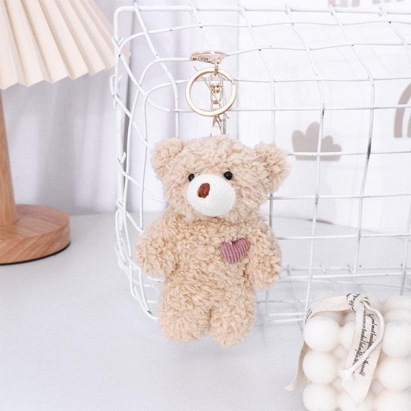 Galepromot Brown Bear Pink Heart Plush Stuffed Keychain For Backpack, Plush Keychain, Soft Cotton Key Chain For DIY Keychain Crafts Stuffed Animals,Car Accessories