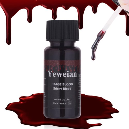Yeweian Fake Blood Washable(0.5 oz), Edible Stage Blood, Realistic Sticky Fake Blood Makeup for Eye Blood Drops,Mouth,Nosebleed,Halloween SFX Makeup,Costume,Zombie,Vampire and Monster Cosplay(Dark)