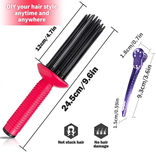 Neuvikter 17 Teeth Curling Comb with Hairpins, Curly Hair Brush, Hair Roller Comb, Hair Curling Roll Comb, Curly Hair Styler Tool for Hair Salon, Home (6Pcs-1)