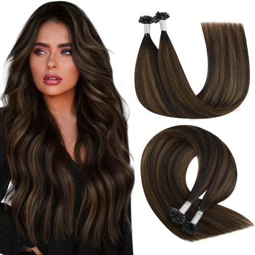 YoungSee U Tip Hair Extensions Human Hair Balayage Darkest Brown with Medium Brown Keratin Hair Extensions Balayage U Tip Human Hair Extension Ombre U Tips Remy Hair Extensions for Women 14In 1G/S 50G