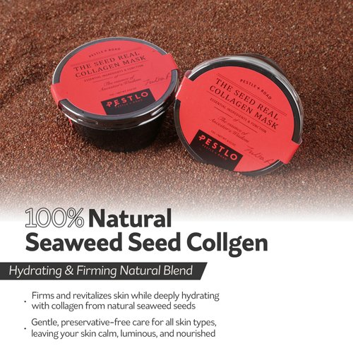 PESTLO The Seed Real Collagen Mask 2-Pack 1.06 oz (30g) - 100% Natural Seaweed Seed Collagen, Hydrating & Firming, Natural Korean Skincare for Radiant & Youthful Skin, Preservative-Free