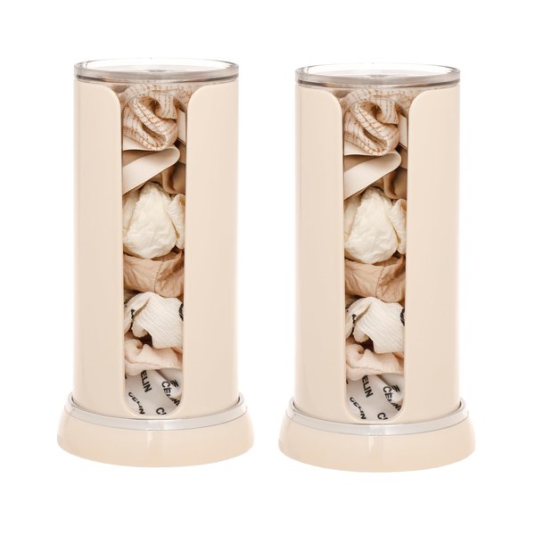 FABROK Plastic Portable Scrunchie Holder, Double Barrel Design Hair Tie Accessories Stand, Clear Bathroom Jars for Scrunchie, Hair Accessory, Round Cotton Pads（Cream-2PCS）