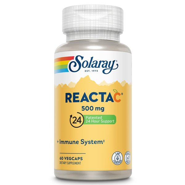 SOLARAY Reacta-C with Vitamin C 500mg - 200mg Bioflavonoid Concentrate, Immune Defense Vitamins - Patented 24 Hour Immune Support Supplement - Vegan - 60 Capsules, 60 Servings