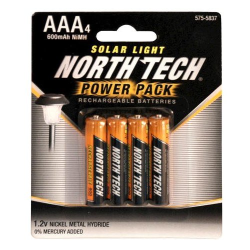 Solar Light Rechargeable Batteries, Power Pack of 4 AAA 1.2v, 600mAh NiMH