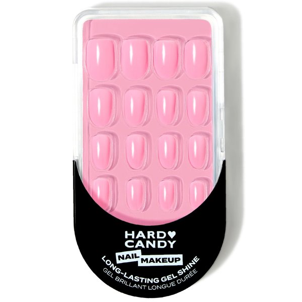 Hard Candy Press On Nails, Reusable with Gel Shine Finish, CUTE, Pink Nails, Round Almond Nails with Nail Glue and Travel Case