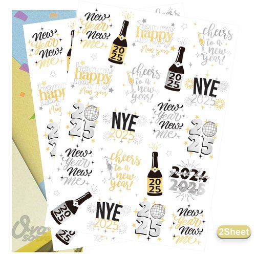 Ovasorve New Years Eve Party Supplies 2025 Temporary Tattoos 40 Gold Silver Foil Styles NYE Party Favors Happy New Years Decorations 2025 NYE Decor