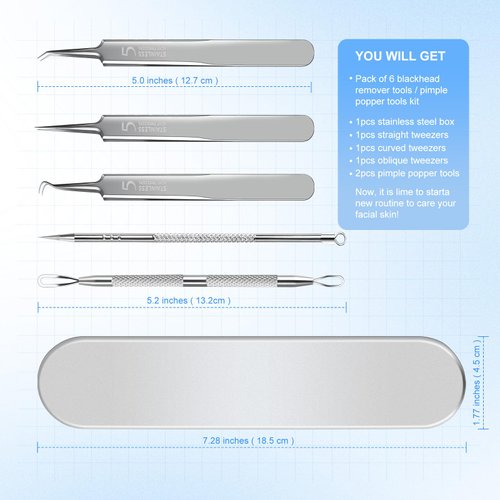 YGQQOY Blackhead Remover Tool, 5Pcs Acne Remover comedone Extractor, Professional Stainless Skin Zit Acne Blemish Whitehead Popping Removing Surgical Tweezers Extraction Tools for Nose Eye Face
