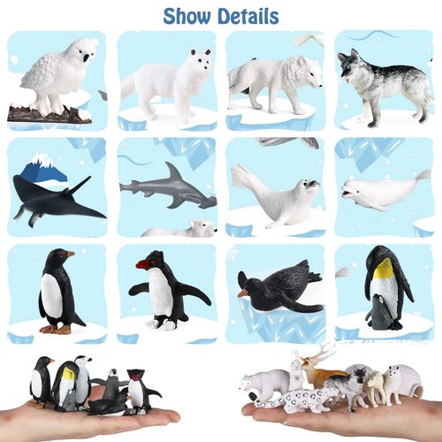 26PCS Mini Sea Animal Figures, Realistic Arctic Ocean Animals Figurines Plastic Ocean Miniature Toys Playset with Arctic Animals, Sharks, Reindeer etc. Easter Egg School Project Gift for Kids Toddlers