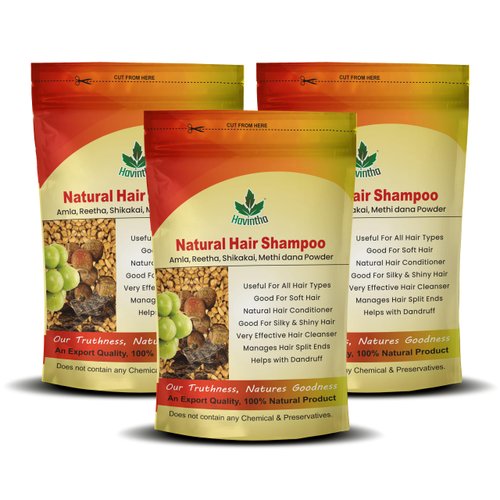 Havintha Natural Hair Shampoo With Herbal Amla Reetha Shikakai And Methi Dana Powder For Men & Women, Totally Organic | Paraben And Sulphate Free Shampoo - 227gm (Pack of 3)