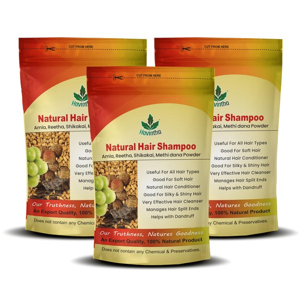 Havintha Natural Hair Shampoo With Herbal Amla Reetha Shikakai And Methi Dana Powder For Men & Women, Totally Organic | Paraben And Sulphate Free Shampoo - 227gm (Pack of 3)