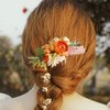 Wedding Flower Hair Comb Boho Wedding Orange Bridal Headpieces Hairpins Bride Hair Combs Floral Slide Hair Clips Hair Accessories for Women and Girls(Orange)