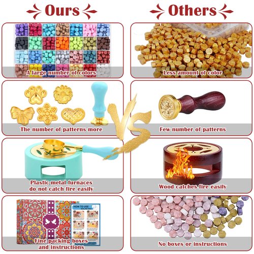 Upgraded Wax Seal Stamp Kit, Anezus 790pcs Sealing Wax Kit with Wax Seal Beads, Wax Stamp, Wax Warmer, Vintage Envelopes, and Gift Box for Letter Sealing, Invitation Cards, Craft Decoration