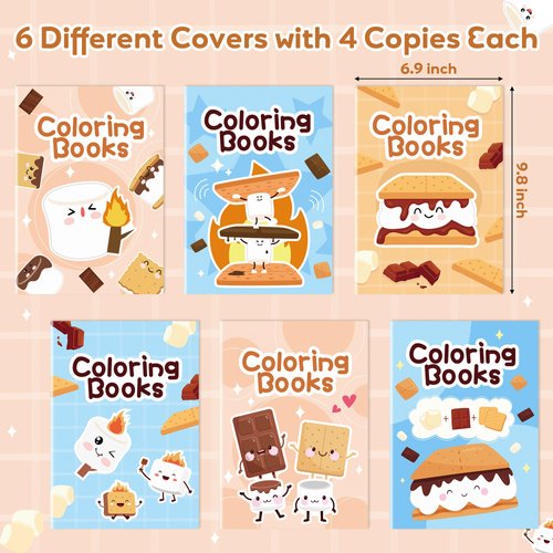 X1zuue Marshmallow Coloring Books for Kids 24Pcs Bulk Campfire Camping Themed Mini Coloring Booklet DIY Art Drawing Book with Marshmallow for Toddlers Kids Birthday Party Favors Goodie Bag Filler