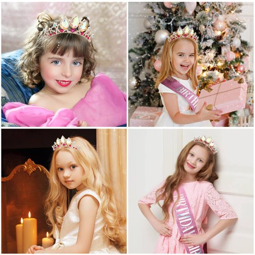 Aprince Birthday Sash, Tiara & Crown Headband for Women - Sparkling Crystal Tiara for Birthday & Halloween Costume - Complete Set for Birthday Celebrants