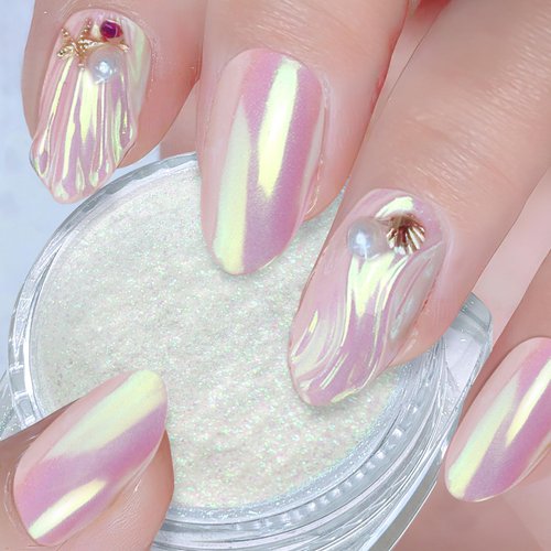Mermaid Chrome Nail Powder - Aurora Nail Powders Iridescent Pigment Pearl Mica Powder for Nail Art, Irridescent Chrome Powder Pigment for Nails Powder Glitter