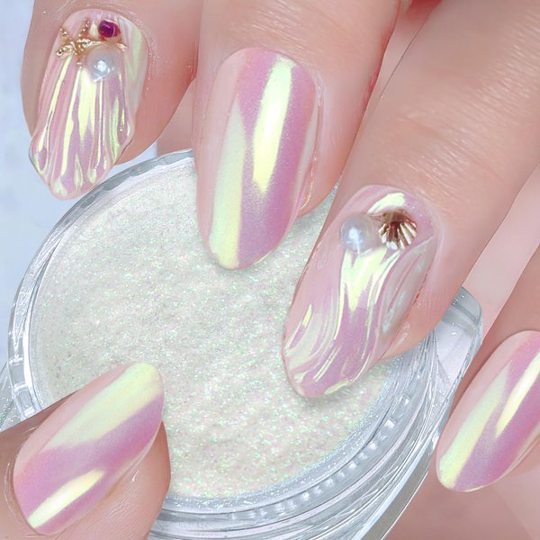 Mermaid Chrome Nail Powder - Aurora Nail Powders Iridescent Pigment Pearl Mica Powder for Nail Art, Irridescent Chrome Powder Pigment for Nails Powder Glitter