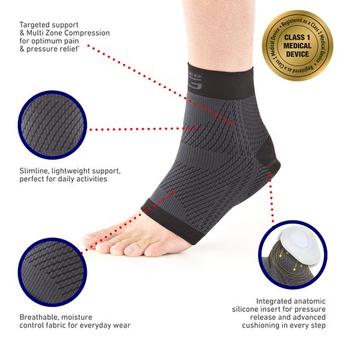 Neo-G Plantar Fasciitis Compression Socks – Support for Plantar Fasciitis, Heel and Arch Pain, Silicone Heel Cushioning for Targeted Pain Relief – Class 1 Medical Device – 1 Pair - S