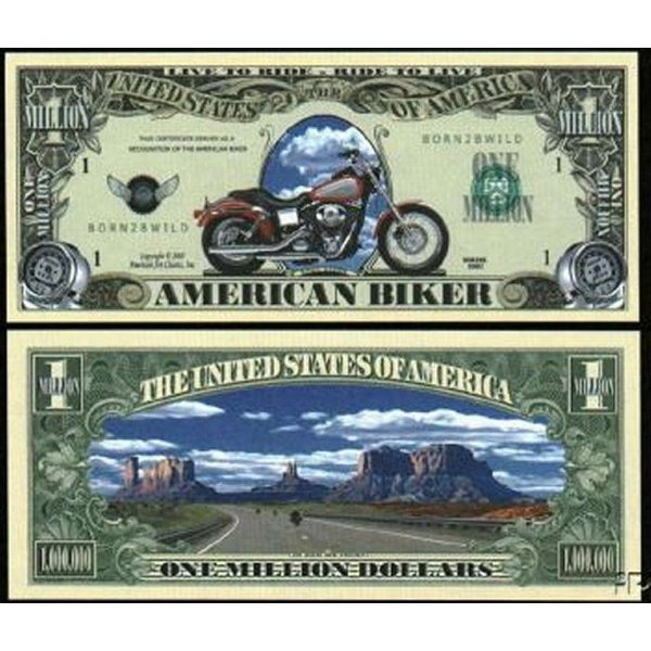 25 American Biker Million Dollar Bills with Bonus “Thanks a Million” Gift Card Set