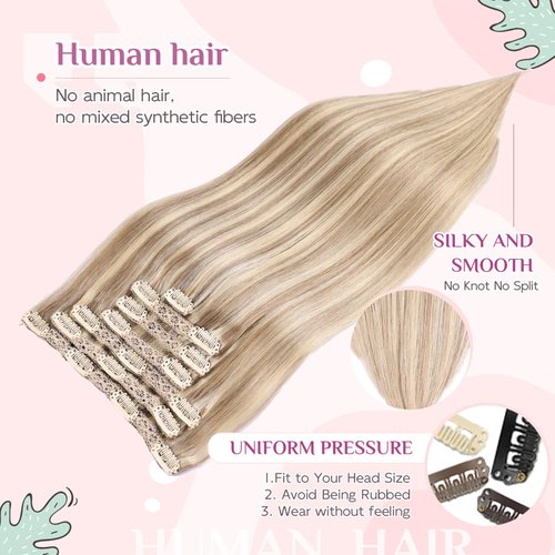 DIYOMO Hair Extensions Real Human Hair - Human Hair Clip In Extensions Soft&Natural Human Hair Extensions Clip Ins 120g 7pcs Real Hair Extensions Clip In Human Hair Straight&Invisible (18Inch,#16/22)