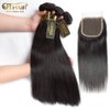 QTHAIR 14A Straight Hair Bundles with Closure (12 14+10inch Closure) 100% Brazilian Straight Virgin Hair 2 Bundles with Lace Closure Free Part Human Hair Extensions Natural Color