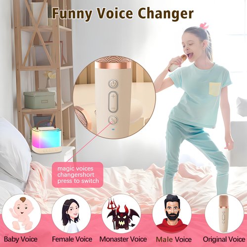 Karaoke Machine for Kids Portable Bluetooth Speaker with Wireless Microphone for Illusionary Flowing Light,Karaoke Toys Gifts for Girls & Boys Ages 4-12 +Year Old Birthday Party