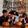 Black Felt Pirate Party Banner Happy Birthday Bunting Supplies Skull Pirate Party Decorations for Adults Kids (5th-50th)