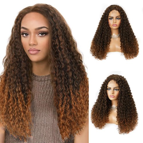 Limerence Long Curly Wigs Curly Wigs for Women Ombre Curly Wig Synthetic Wigs Hair Replacement Wigs Natural Middle Part Long Curly Wigs(T-30,24inch)