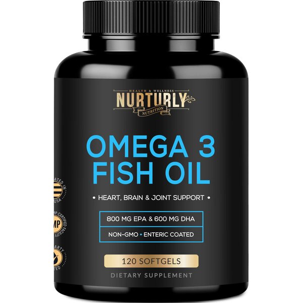 Omega 3 Fish Oil 2000mg, 800mg EPA and 600mg DHA - Enteric Coated and Burpless - Supports Joint, Brain, and Heart - Burpless, Non-GMO, 3rd Party Lab Tested and NSF Certified - 120 Softgels