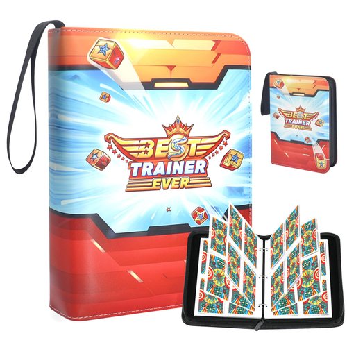 Trading Card Binder 4-Pockets, 400 Pockets Card Holder with 50 Removable Sleeves, Trading Card Collector Zipper Album Folder for Kids