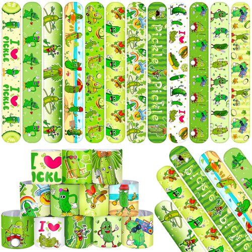 YYMYMGJ 48 PCS Funny Pickle Slap Bracelets Party Favors, Pickle Wristbands Bracelets Goodie Bag Fillers for Pickle Birthday Party Decorations Supplies for Kids Adults Boys Girls Classroom Rewards