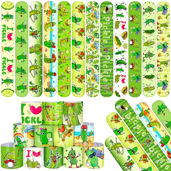 YYMYMGJ 48 PCS Funny Pickle Slap Bracelets Party Favors, Pickle Wristbands Bracelets Goodie Bag Fillers for Pickle Birthday Party Decorations Supplies for Kids Adults Boys Girls Classroom Rewards
