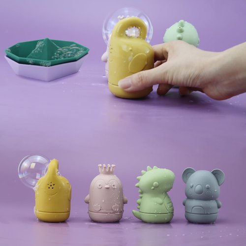 Iwooduubb 6 PCS Baby Bath Toy - BPA Free and Mold Free Silicone Bath Toys for Kids，Ocean Theme Squirt Silicone Bathtub and Floating Boats For 6+ Month ，Safe for Baby Biting，Easily Twist Open and Clean