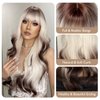 testar Long Platinum Blonde Wavy Wigs For White Women 26 Inch Brown and White Wigs with Bangs Synthetic Blonde Curly Wigs For Daily Party Use Hair Replacement Halloween Wigs