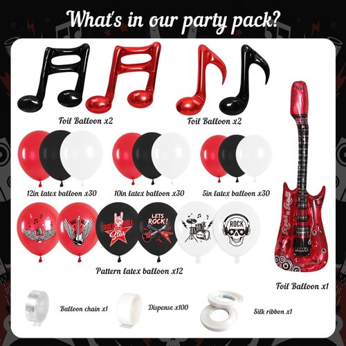Rock and Roll Birthday Party Decorations - Red Music Theme Latex Balloon, Guitar Note Foil Balloons for Boys and Girls Party Supplies