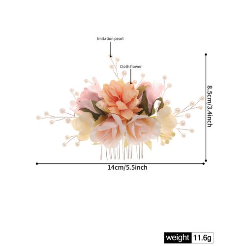 Soulshow 2024 New Handmade Fabric Flower Wedding Hair Combs Retro Silver Wedding Hair Accessories for Brides and Bridesmaids Bridal Hair Comb