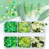6 Grids St. Patrick's Day Nail Art Glitters 3D Holographic Green Shamrock Nail Art Stickers Irish Nail Sequins Sparkle Confetti Flakes Clover Nail Design for Women DIY St Patricks Day Nail Decorations