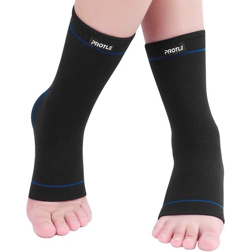 Protle Soft Ankle Brace Compression Support Sleeve (Pair) for Injury Recovery, Pain Relief, Joint Pain, Achilles Tendon, Plantar Fasciitis Foot Socks, Reduce Swelling, Arch Support (Blue, Small)