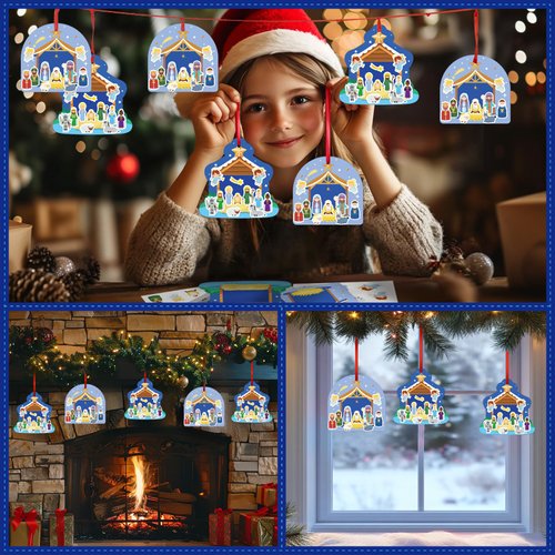 WhatSign Nativity Crafts for Kids - 24PCS Nativity Scene Stickers Crafts DIY Nativity Stickers Ornament Religious Craft Kits Christmas Tree Decor Christmas Gifts for Kids Classroom Party Favors