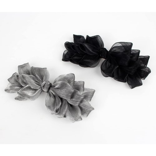 Elegant Barrettes for Women Black and Silver Big Bow Barrettes for Women Decorative Flower Hair B...