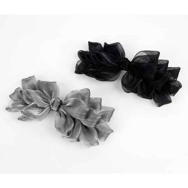 Elegant Barrettes for Women Black and Silver Big Bow Barrettes for Women Decorative Flower Hair Barrettes for Party and Wedding 2pcs