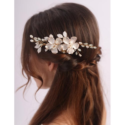 Rumtock Gold Flower Hair Comb with Pearl for Wedding Brides Hair Accessories