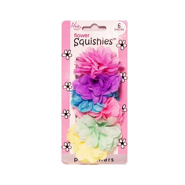 Mia Squishies,Cute Terrycloth Elastic Rubber Band Ponytail Holders, Hair Accessory With Pretty Chiffon Flowers, Beautiful Pastel Colors, For Kids, Girls, 6pcs