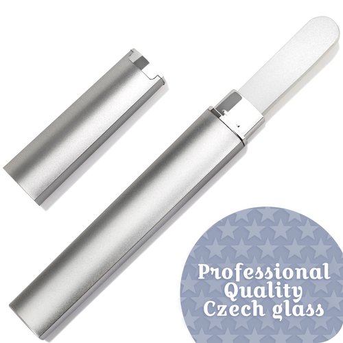 GLADZY Czech Glass Nail File with Case - Etched Crystal Nail File for Natural Nails, Double Sided Different Grit Surface, Professional Nail Care Tool with Case, Manicure Nail Shaper, Made in EU