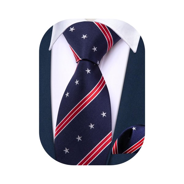 Barry.Wang America Flag Self Ties for Boys Adjustable Blue and Red Star Stripe Handkerchief Neckties Formal School Uniform