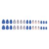 30Pcs Blue Press on Nails Short Almond Fake Nails French Tip Glue on Nails Glossy False Nails Blue Flowers Fake Nails Acrylic Nails Full Cover Artificial Nails Cute Stick on Nails for Women and Girls
