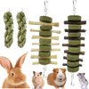 ROZJOVU Rabbit Guinea Pig Bunny Chew Toys for Teeth Grinding Cage Hanging Toy Organic Rabbit Treats for Bunny Chinchillas Hamsters(Bamboo+Apple Sticks+Alfalfa Cakes+Timothy Hay) (2 PCS)